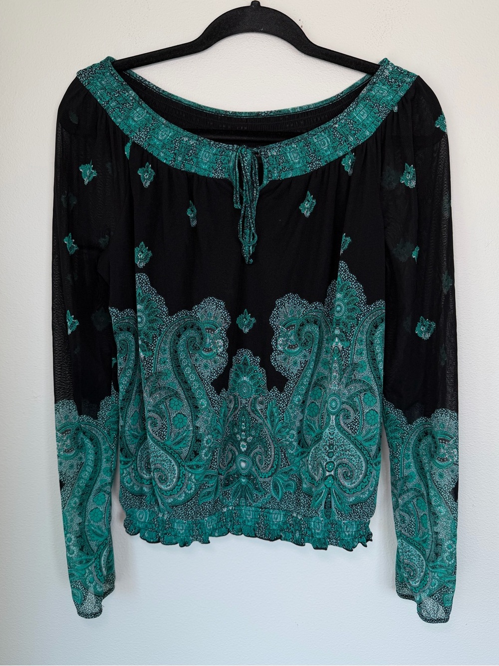 Y2K INC Paisley Mesh Boho Whimsical Fairy Long Sleeve Top Teal